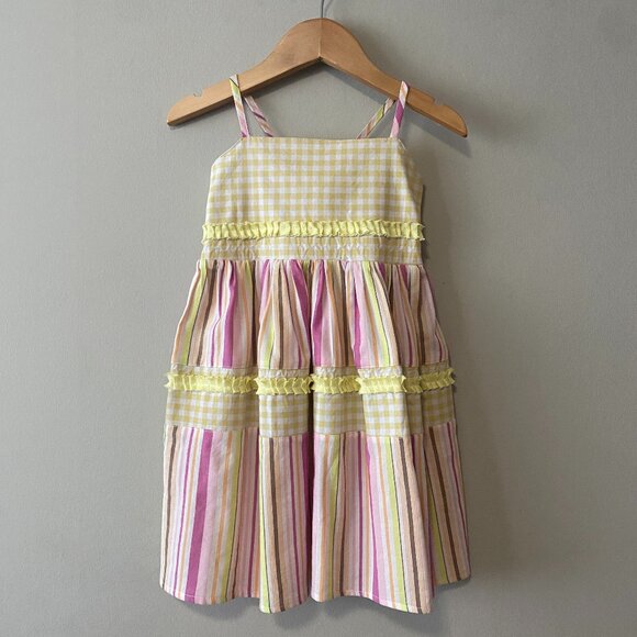Handmade Children's Cotton Rayon Pink Yellow Gingham Tie Spaghetti Strap Dress - Picture 1 of 13